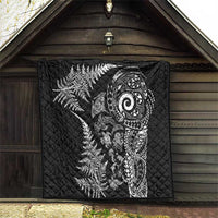 New Zealand Sea Animals Quilt with Maori Koru Tribal Tattoo and Silver Ferns Black Color
