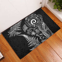 New Zealand Sea Animals Rubber Doormat with Maori Koru Tribal Tattoo and Silver Ferns Black Color