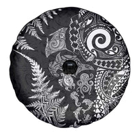 New Zealand Sea Animals Spare Tire Cover with Maori Koru Tribal Tattoo and Silver Ferns Black Color