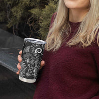 New Zealand Sea Animals Tumbler Cup with Maori Koru Tribal Tattoo and Silver Ferns Black Color