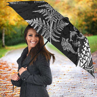 New Zealand Sea Animals Umbrella with Maori Koru Tribal Tattoo and Silver Ferns Black Color