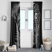 New Zealand Sea Animals Window Curtain with Maori Koru Tribal Tattoo and Silver Ferns Black Color