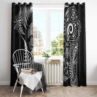 New Zealand Sea Animals Window Curtain with Maori Koru Tribal Tattoo and Silver Ferns Black Color