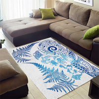 New Zealand Sea Animals Area Rug with Maori Koru Tribal Tattoo and Silver Ferns Galaxy Style