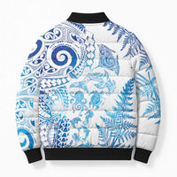 New Zealand Sea Animals Bomber Puffer Jacket with Maori Koru Tribal Tattoo and Silver Ferns Galaxy Style