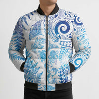 New Zealand Sea Animals Bomber Puffer Jacket with Maori Koru Tribal Tattoo and Silver Ferns Galaxy Style