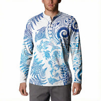 New Zealand Sea Animals Button Sweatshirt with Maori Koru Tribal Tattoo and Silver Ferns Galaxy Style