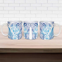 New Zealand Sea Animals Ceramic Mug with Maori Koru Tribal Tattoo and Silver Ferns Galaxy Style