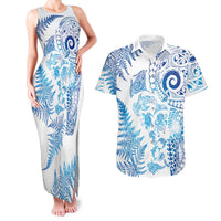 New Zealand Sea Animals Couples Matching Tank Maxi Dress and Hawaiian Shirt with Maori Koru Tribal Tattoo and Silver Ferns Galaxy Style