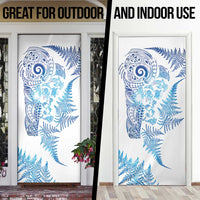 New Zealand Sea Animals Door Cover with Maori Koru Tribal Tattoo and Silver Ferns Galaxy Style