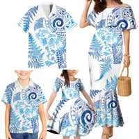 New Zealand Sea Animals Family Matching Mermaid Dress and Hawaiian Shirt with Maori Koru Tribal Tattoo and Silver Ferns Galaxy Style