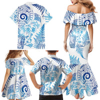 New Zealand Sea Animals Family Matching Mermaid Dress and Hawaiian Shirt with Maori Koru Tribal Tattoo and Silver Ferns Galaxy Style