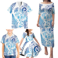 New Zealand Sea Animals Family Matching Puletasi and Hawaiian Shirt with Maori Koru Tribal Tattoo and Silver Ferns Galaxy Style