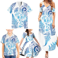 New Zealand Sea Animals Family Matching Summer Maxi Dress and Hawaiian Shirt with Maori Koru Tribal Tattoo and Silver Ferns Galaxy Style