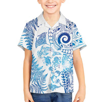 New Zealand Sea Animals Family Matching Tank Maxi Dress and Hawaiian Shirt with Maori Koru Tribal Tattoo and Silver Ferns Galaxy Style LT03 Son's Shirt Multicolor - Polynesian Pride