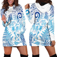 New Zealand Sea Animals Hoodie Dress with Maori Koru Tribal Tattoo and Silver Ferns Galaxy Style