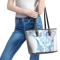 New Zealand Sea Animals Leather Tote Bag with Maori Koru Tribal Tattoo and Silver Ferns Galaxy Style