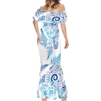 New Zealand Sea Animals Mermaid Dress with Maori Koru Tribal Tattoo and Silver Ferns Galaxy Style