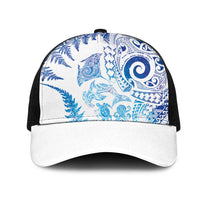 New Zealand Sea Animals Mesh Trucker Cap with Maori Koru Tribal Tattoo and Silver Ferns Galaxy Style