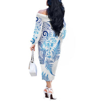 New Zealand Sea Animals Off The Shoulder Long Sleeve Dress with Maori Koru Tribal Tattoo and Silver Ferns Galaxy Style LT03 - Polynesian Pride