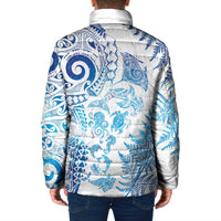 New Zealand Sea Animals Padded Jacket with Maori Koru Tribal Tattoo and Silver Ferns Galaxy Style