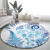 New Zealand Sea Animals Round Carpet with Maori Koru Tribal Tattoo and Silver Ferns Galaxy Style