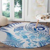 New Zealand Sea Animals Round Carpet with Maori Koru Tribal Tattoo and Silver Ferns Galaxy Style