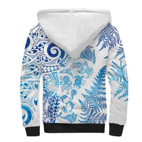 New Zealand Sea Animals Sherpa Hoodie with Maori Koru Tribal Tattoo and Silver Ferns Galaxy Style