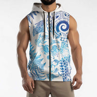 New Zealand Sea Animals Sleeveless Zip Hoodie with Maori Koru Tribal Tattoo and Silver Ferns Galaxy Style