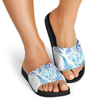 New Zealand Sea Animals Slide Sandals with Maori Koru Tribal Tattoo and Silver Ferns Galaxy Style