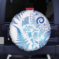 New Zealand Sea Animals Spare Tire Cover with Maori Koru Tribal Tattoo and Silver Ferns Galaxy Style