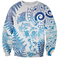 New Zealand Sea Animals Sweatshirt with Maori Koru Tribal Tattoo and Silver Ferns Galaxy Style