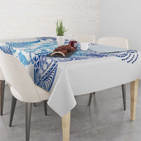 New Zealand Sea Animals Tablecloth with Maori Koru Tribal Tattoo and Silver Ferns Galaxy Style
