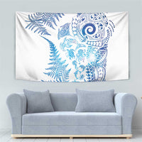 New Zealand Sea Animals Tapestry with Maori Koru Tribal Tattoo and Silver Ferns Galaxy Style