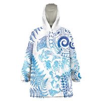 New Zealand Sea Animals Wearable Blanket Hoodie with Maori Koru Tribal Tattoo and Silver Ferns Galaxy Style LT03 One Size Multicolor - Polynesian Pride