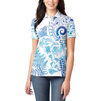New Zealand Sea Animals Women Polo Shirt with Maori Koru Tribal Tattoo and Silver Ferns Galaxy Style