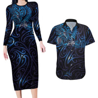 New Zealand New Year-Matariki Couples Matching Long Sleeve Bodycon Dress and Hawaiian Shirt Aotearoa Maori Tattoo Galaxy Sky LT03 Multicolor - Polynesian Pride