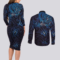 New Zealand New Year-Matariki Couples Matching Long Sleeve Bodycon Dress and Long Sleeve Button Shirt Aotearoa Maori Tattoo Galaxy Sky