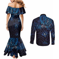 New Zealand New Year-Matariki Couples Matching Mermaid Dress and Long Sleeve Button Shirt Aotearoa Maori Tattoo Galaxy Sky
