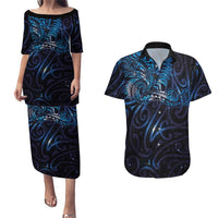 New Zealand New Year-Matariki Couples Matching Puletasi and Hawaiian Shirt Aotearoa Maori Tattoo Galaxy Sky