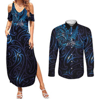 New Zealand New Year-Matariki Couples Matching Summer Maxi Dress and Long Sleeve Button Shirt Aotearoa Maori Tattoo Galaxy Sky