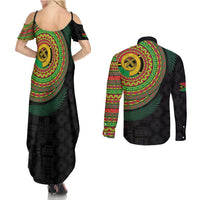 Vanuatu Tribal Tattoo with Namele Leaves Couples Matching Summer Maxi Dress and Long Sleeve Button Shirt