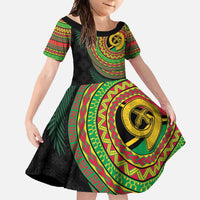 Vanuatu Tribal Tattoo with Namele Leaves Family Matching Off Shoulder Maxi Dress and Hawaiian Shirt