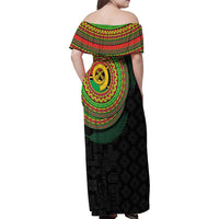 Vanuatu Tribal Tattoo with Namele Leaves Family Matching Off Shoulder Maxi Dress and Hawaiian Shirt