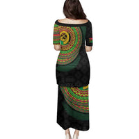 Vanuatu Tribal Tattoo with Namele Leaves Family Matching Puletasi and Hawaiian Shirt