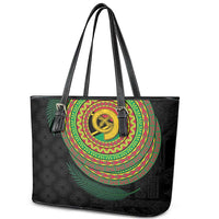 Vanuatu Tribal Tattoo with Namele Leaves Leather Tote Bag