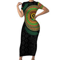Vanuatu Tribal Tattoo with Namele Leaves Short Sleeve Bodycon Dress