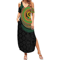 Vanuatu Tribal Tattoo with Namele Leaves Summer Maxi Dress