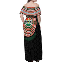 Penama Tribal Tattoo with Namele Leaves Family Matching Off Shoulder Maxi Dress and Hawaiian Shirt