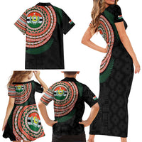 Penama Tribal Tattoo with Namele Leaves Family Matching Short Sleeve Bodycon Dress and Hawaiian Shirt